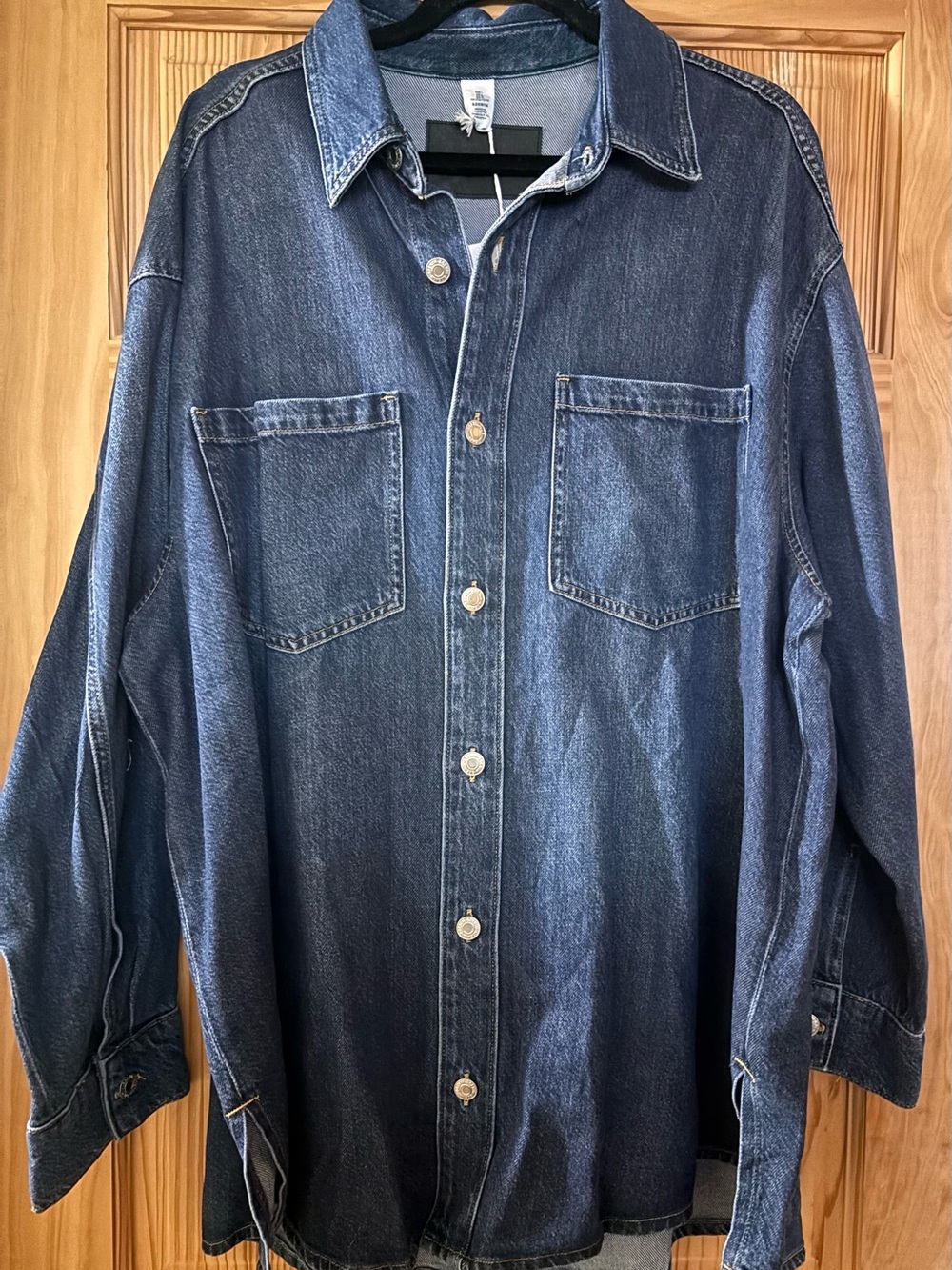 H&M Dark Blue Denim Button-Down Women's Shirt Size L